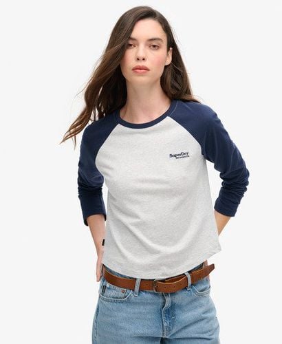 Ladies Slim Fit Colour Block Essential Logo Long Sleeve Baseball Top, Navy Blue and Grey, Size: 12 - Superdry - Modalova