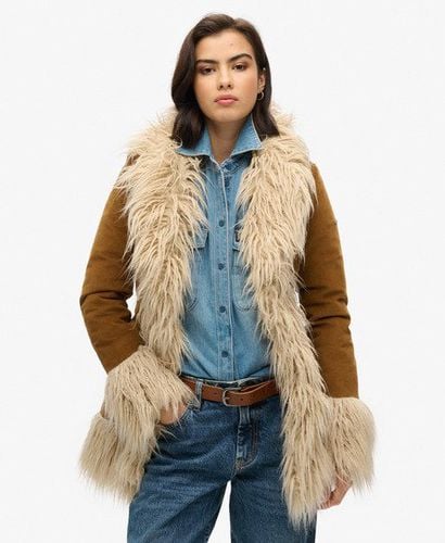 Women's Faux Fur Lined Afghan Coat Brown / Denim Co Tobacco Brown - Size: 10 - Superdry - Modalova