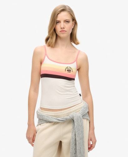 Women's Athletic Essentials Branded Cami Top Cream / Sunset Coral Stripe - Size: 16 - Superdry - Modalova