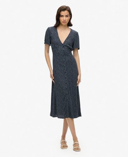 Women's Printed Button-up Short Sleeve Midi Tea Dress Navy / Ditsy Flower Navy - Size: 10 - Superdry - Modalova