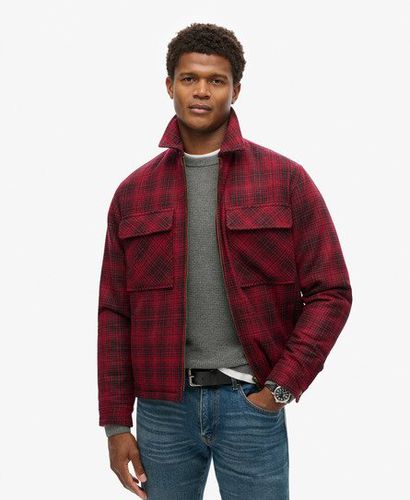 Men's Surplus Wool Check Zip Through Overshirt Red / Haze Scarlett Ombre - Size: L - Superdry - Modalova