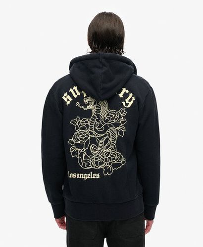 Men's Tattoo Graphic Loose Zip Hoodie Black / Jet Black - Size: L - Superdry - Modalova