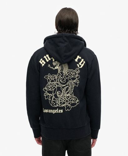 Men's Tattoo Graphic Loose Zip Hoodie Black / Jet Black - Size: XL - Superdry - Modalova