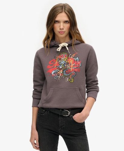 Women's Tokyo Vintage Logo Graphic Hoodie Grey / Rock Dark Grey - Size: 10 - Superdry - Modalova