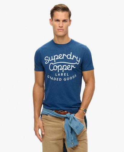 Men's Copper Label Script T-Shirt Blue / Pilot Mid Blue Slub - Size: M - Superdry - Modalova