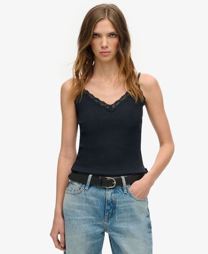 Women's Geripptes Vintage Trägertop aus Bio-Baumwolle mit Spitzenbesatz - Größe: M/L - Superdry - Modalova