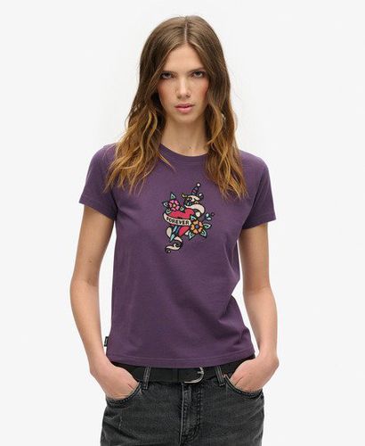 Women's Small Tattoo Rhinestone Fitted T-Shirt Purple / Soot Purple - Size: 10 - Superdry - Modalova