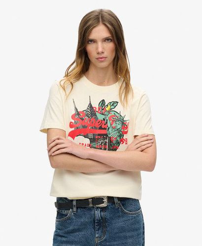 Women's New York Vintage Logo Relaxed T-Shirt Cream / Rice White - Size: 12 - Superdry - Modalova