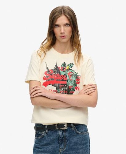 Women's New York Vintage Logo Relaxed T-Shirt Cream / Rice White - Size: 16 - Superdry - Modalova