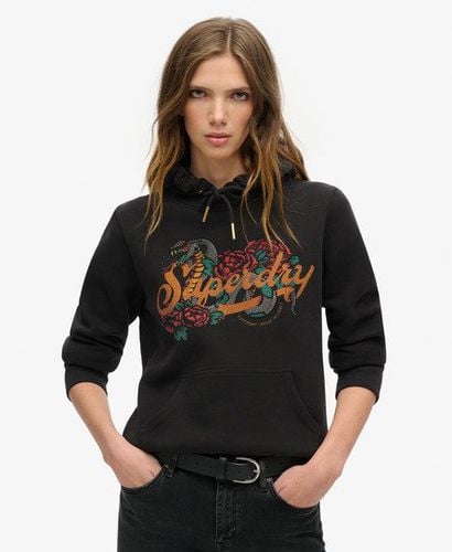 Women's Tattoo Script Graphic Hoodie Black/Orange / Black - Size: 14 - Superdry - Modalova