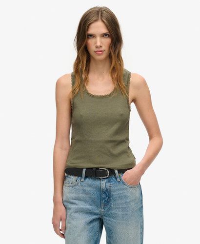 Women's Athletic Essentials Vintage Lace Trim Vest Top Green / Dusty Olive Green Marl - Size: S/M - Superdry - Modalova