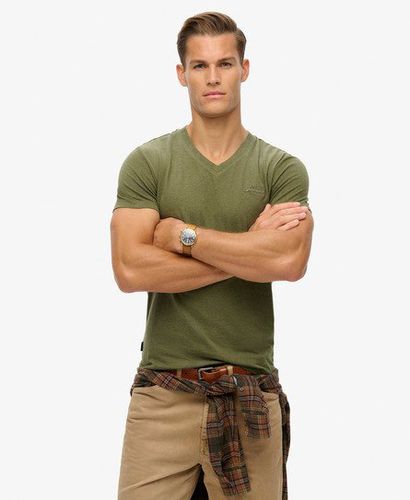 Men's Organic Cotton Essential Logo V Neck T-Shirt Green / Thrift Olive Marl - Size: L - Superdry - Modalova