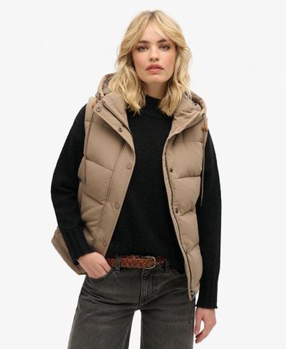 Women's Everest Hooded Puffer Gilet Brown / Fossil Brown - Size: 12 - Superdry - Modalova