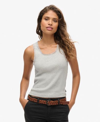 Women's Athletic Essentials Lace Trim Vest Top Grey / Grey Marl - Size: S/M - Superdry - Modalova