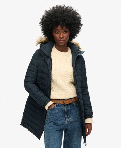 Women's Fuji Hooded Mid Length Puffer Coat Navy / Nordic Chrome Navy - Size: 8 - Superdry - Modalova