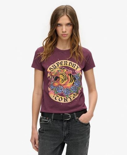 Women's Tattoo Rhinestone Fitted T-Shirt Purple / Fig Purple - Size: 10 - Superdry - Modalova