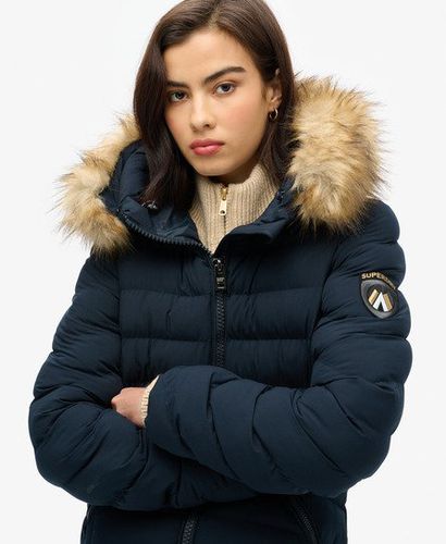 Women's Fuji Faux Fur Hooded Longline Jacket Navy / Eclipse Navy - Size: 12 - Superdry - Modalova