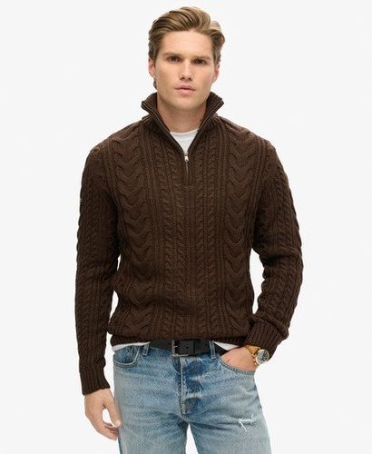 Men's Vintage Jacob Cable Knit Half Zip Jumper Brown / Toasted Chocolate Brown - Size: XL - Superdry - Modalova