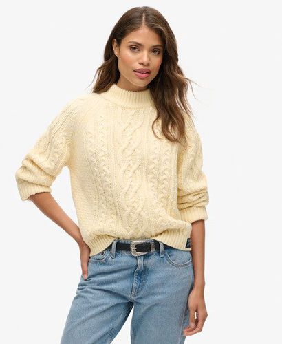 Women's Cable Mock Neck Jumper Cream / Island Ecru - Size: 12 - Superdry - Modalova