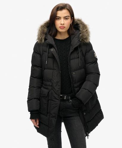 Women's Classic Everest Mid Faux Fur Puffer Coat, Black, Size: 8 - Superdry - Modalova