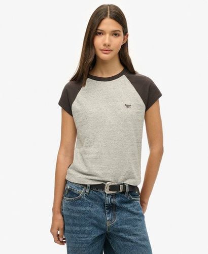 Women's Organic Cotton Essential Logo Raglan T-Shirt Black / Bison Black/ Athletic Grey Marl - Size: 12 - Superdry - Modalova