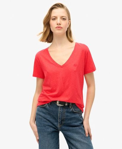 Ladies Classic Slub Embroidered V-Neck T-Shirt, Red, Size: 8 - Superdry - Modalova