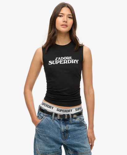 Ladies Slim Fit Logo Print Sport Luxe Graphic Fitted Tank Top, Black, Size: 10 - Superdry - Modalova