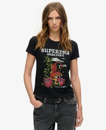 Women's Tattoo Rhinestone Fitted T-Shirt Black - Size: 8 - Superdry - Modalova