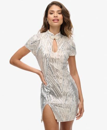 Women's Mandarin Sequin Mini Dress Silver / Silver Deco Sequin - Size: 10 - Superdry - Modalova