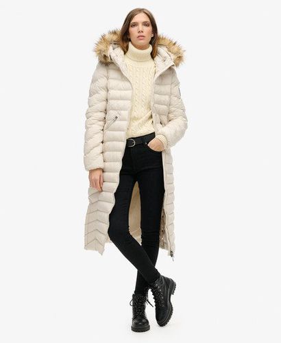 Women's Fuji Faux Fur Hooded Longline Jacket Beige / Rainy Day Grey - Size: 10 - Superdry - Modalova