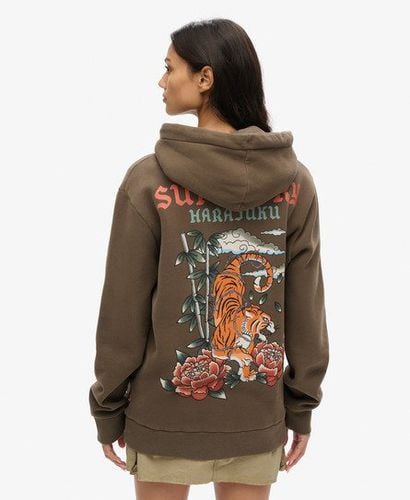 Women's Oversized Tattoo Graphic Hoodie Khaki / Dark Khaki - Size: XL - Superdry - Modalova