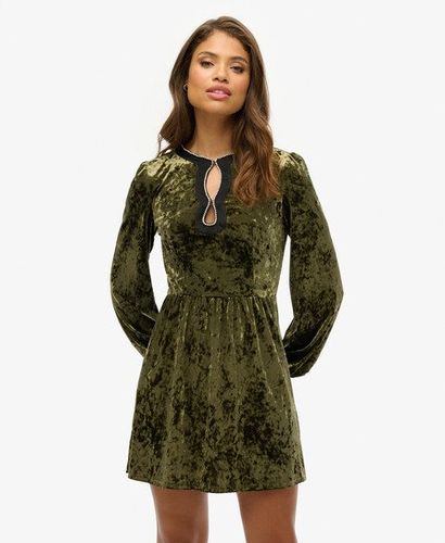 Women's Diamante Velvet Mini Dress Khaki / Soft Khaki - Size: 12 - Superdry - Modalova