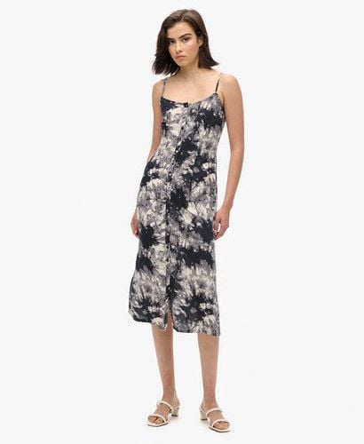 Women's Printed Button-Up Cami Midi Dress Grey / Grunge Tie Dye Print - Size: 10 - Superdry - Modalova