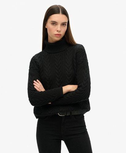 Women's Drop Shoulder Cable Roll Neck Jumper Black - Size: 14 - Superdry - Modalova