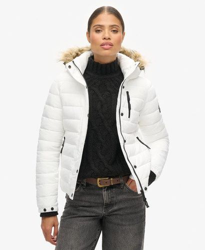 Women's Faux Fur Short Hooded Puffer Jacket White - Size: 10 - Superdry - Modalova