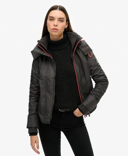 Women's Pop Zip Hooded Arctic SD-Windcheater Jacket Dark Grey / Mid Charcoal Marl/Shock Coral - Size: 10 - Superdry - Modalova