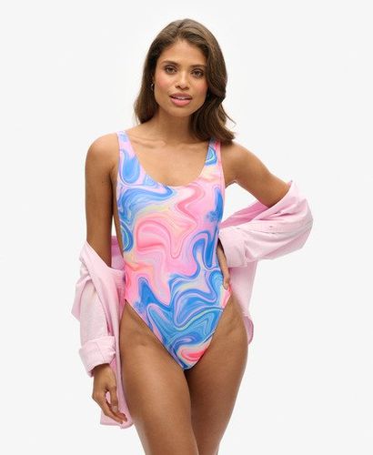 Women's Printed Scoop Back Swimsuit Pink / Multi Marble - Size: 16 - Superdry - Modalova