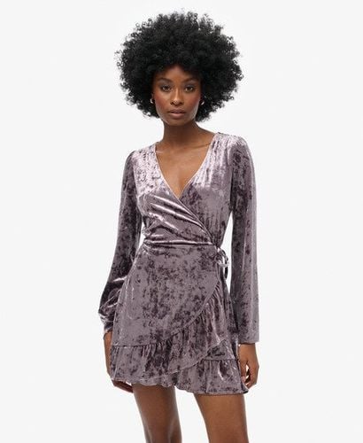 Women's Velvet Wrap Mini Dress Grey / Rock Dark Grey - Size: 10 - Superdry - Modalova