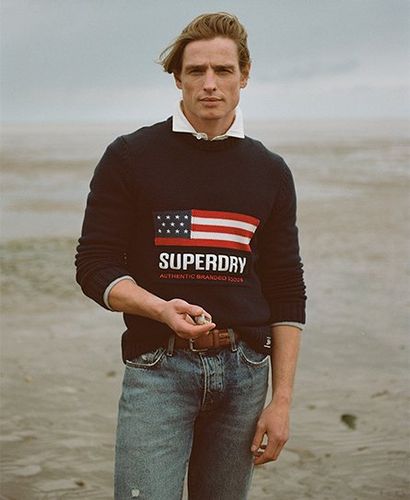 Men's Knitted Vintage Athletic Jumper, Navy Blue and Red, Size: L - Superdry - Modalova