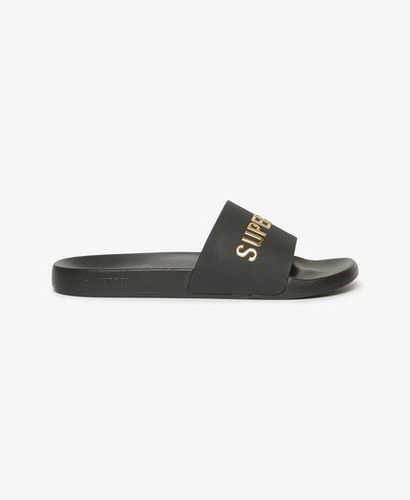 Men's Vegan Logo Pool Sliders Black / Black/metallic Gold - Size: 10-11 - Superdry - Modalova