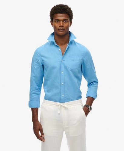 Men's Cotton Linen Long Sleeve Shirt Blue / Barrier Blue - Size: L - Superdry - Modalova
