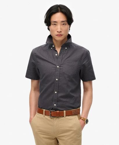 Men's Cotton Linen Short Sleeve Shirt Dark Grey / Blackened Pearl - Size: L - Superdry - Modalova