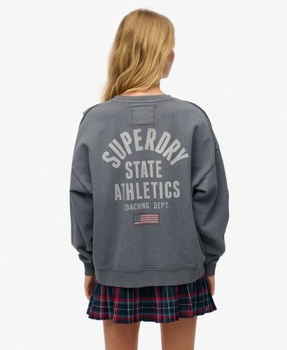 Women's Athletic Essentials Printed Crew Sweatshirt Grey / Charcoal/off White - Size: 14 - Superdry - Modalova
