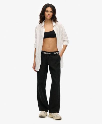 Women's Linen Drawstring Pants Black - Size: 12 - Superdry - Modalova
