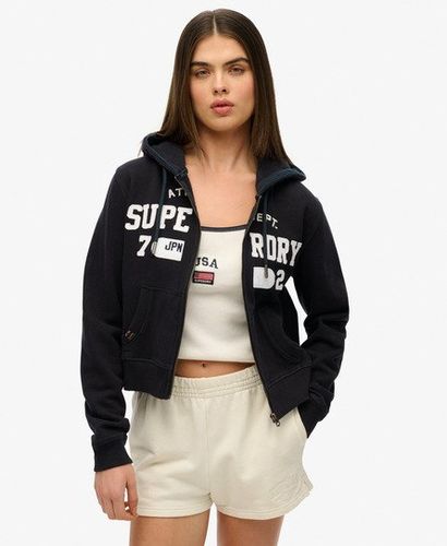 Women's Athletic Essentials Relaxed Cropped Zip Hoodie Navy / Eclipse Navy - Size: 14 - Superdry - Modalova