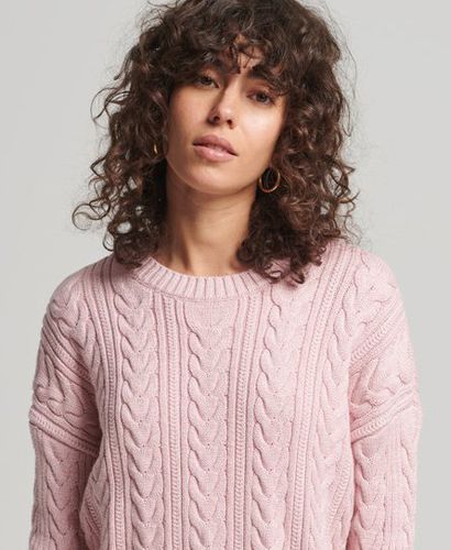 Women's Classic Cable Knit Dropped Shoulder Crew Jumper, Pink, Size: 14 - Superdry - Modalova