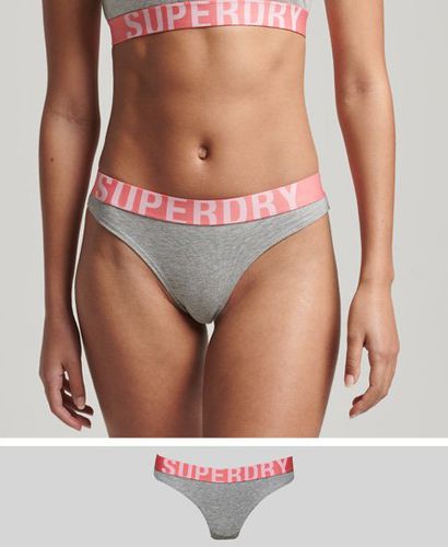 Women's Organic Cotton Large Logo Bikini Briefs / Grey Marl/Fluro Coral - Size: 10 - Superdry - Modalova