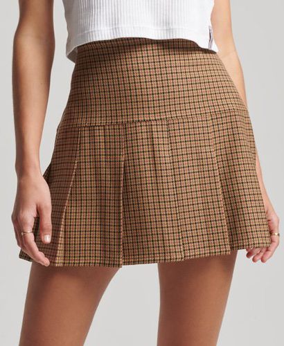 Women's Vintage Tweed Pleat Mini Skirt Tan / Tan Houndstooth - Size: 16 - Superdry - Modalova
