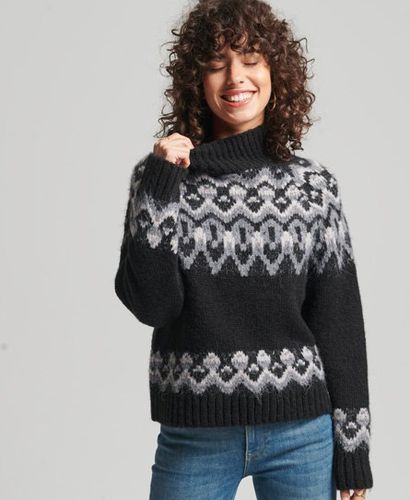 Women's Vintage Slouchy Fairisle Knit Jumper Black / Black Tonal Fairisle - Size: 16 - Superdry - Modalova