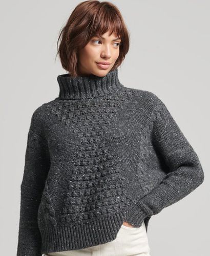 Women's Chunky Cable Roll Neck Jumper Grey / Zinc Marl - Size: 12 - Superdry - Modalova